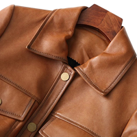 Womens Zoe Front Pocket Brown Genuine Lambskin Leather Jacket