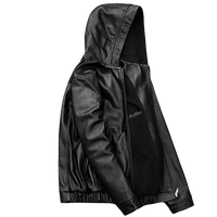 Mens Trendy Genuine Black Leather Hooded Bomber Jacket