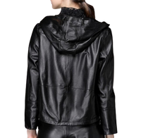 Womens Harper Genuine Black Leather Hooded Bomber Jacket