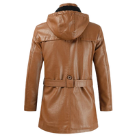 Mens Zane Front Button and Zippered Hooded Leather Coat