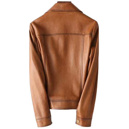 Womens Zoe Front Pocket Brown Genuine Lambskin Leather Jacket