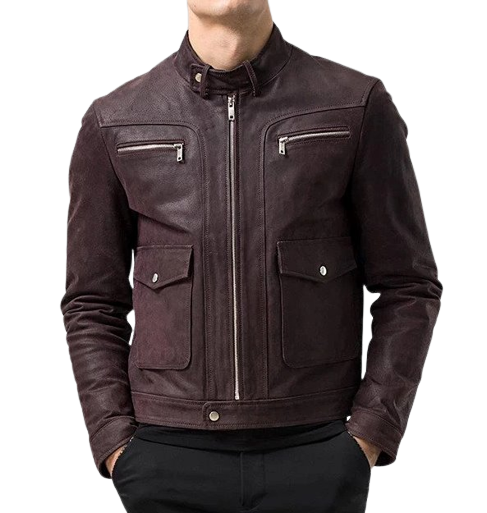 Men's Asher Front Pocket Brown Real Lambskin Jacket