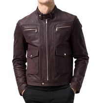 Mens Asher Front Pocket Brown Genuine Lambskin Leather Jacket