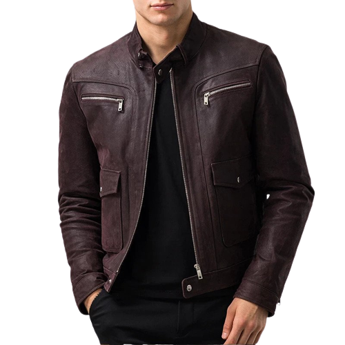 Men's Asher Front Pocket Brown Real Lambskin Jacket