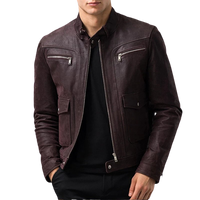 Men's Asher Front Pocket Brown Real Lambskin Jacket