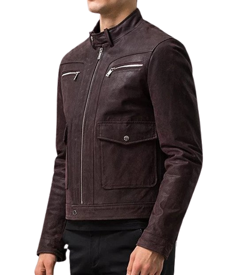 Men's Asher Front Pocket Brown Real Lambskin Jacket