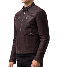 Mens Asher Front Pocket Brown Genuine Lambskin Leather Jacket