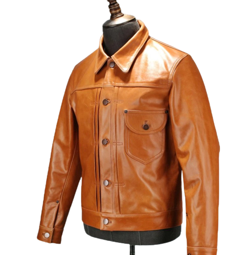 Men's Zion Front Pocket Glossy Tan Real Lambskin Jacket