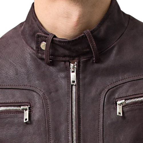 Mens Asher Front Pocket Brown Genuine Lambskin Leather Jacket