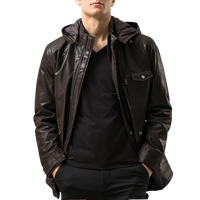 Mens Jax Front Button Choco Brown Hooded Leather Coat