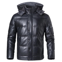 Mens Daylan Genuine Hooded Lambskin Leather Puffer Jacket
