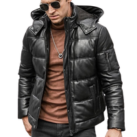 Mens Daylan Genuine Hooded Lambskin Leather Puffer Jacket