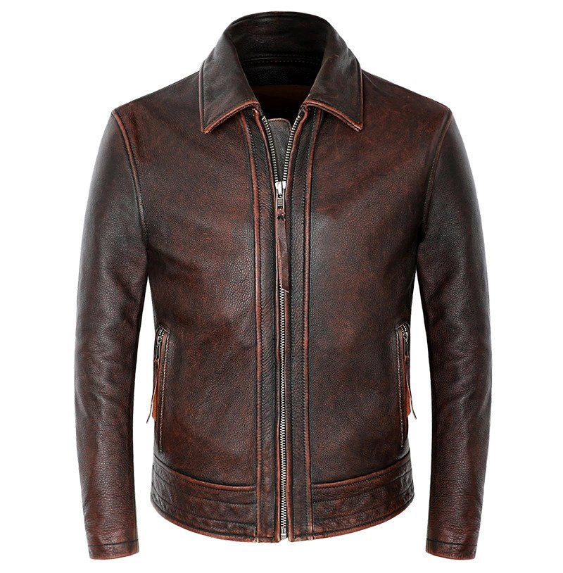 Men's Jackson Front Side Pocket Red Brown Real Lambskin Leather Jacket