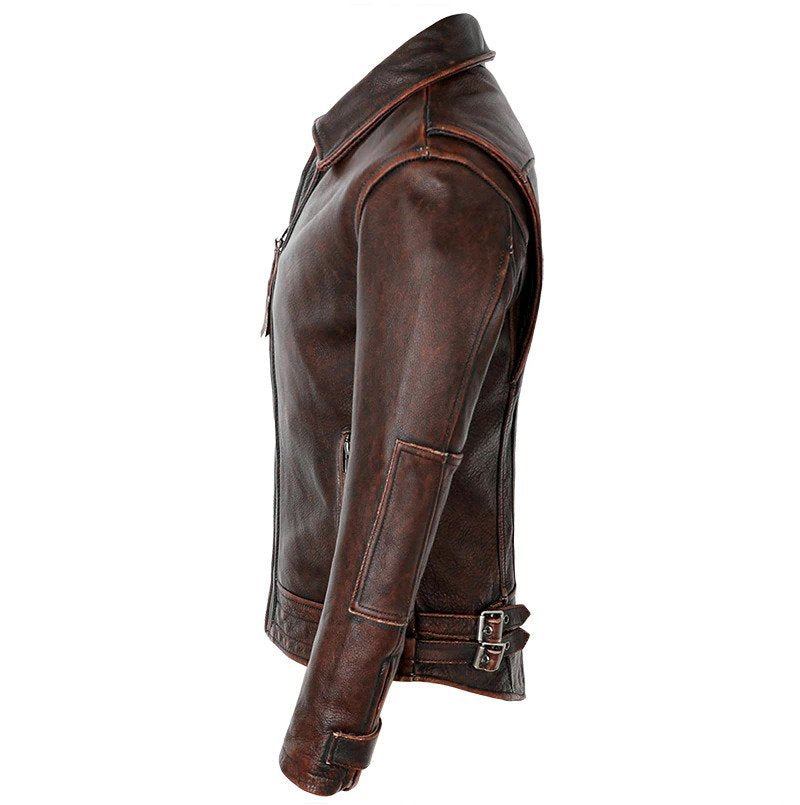 Men's Jackson Front Side Pocket Red Brown Real Lambskin Leather Jacket