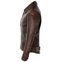 Mens Jackson Front Side Pocket Red Brown Genuine Lambskin Leather Jacket