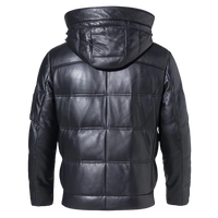Mens Daylan Genuine Hooded Lambskin Leather Puffer Jacket