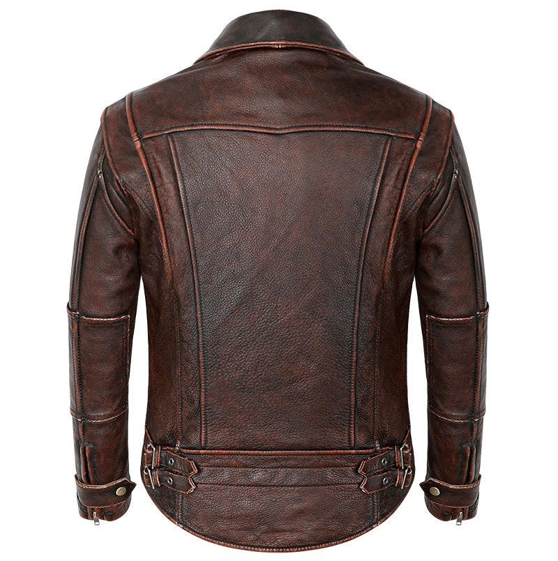 Men's Jackson Front Side Pocket Red Brown Real Lambskin Leather Jacket