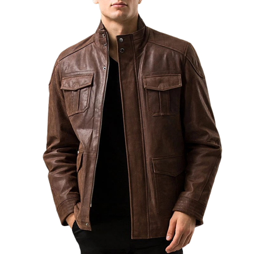 Men's Hunter Front Pocket Brown Real Cow Jacket