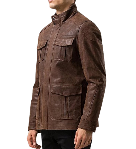 Men's Hunter Front Pocket Brown Real Cow Jacket