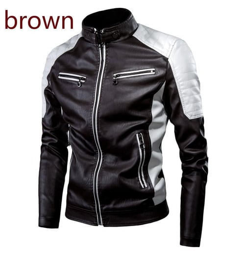 Men’s Leather Biker Jacket – Black, Red & Brown