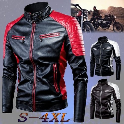 Men’s Leather Biker Jacket – Black, Red & Brown