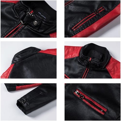 Men’s Leather Biker Jacket – Black, Red & Brown