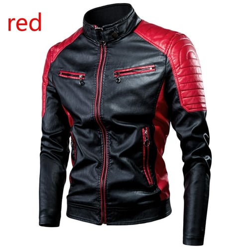 Men’s Leather Biker Jacket – Black, Red & Brown