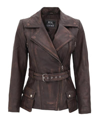 Womens Hannah Genuine Lambskin Distressed Leather Coat