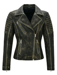 Womens Eva Genuine Lambskin Distressed Leather Jacket