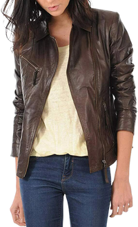 Womens Aitana Genuine Lambskin Biker Leather Jacket