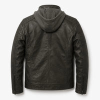 Men's Black Leather-Look Hooded Jacket – Biker Style
