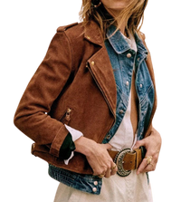 Womens Rylee Genuine Lambskin Biker Suede Leather Jacket
