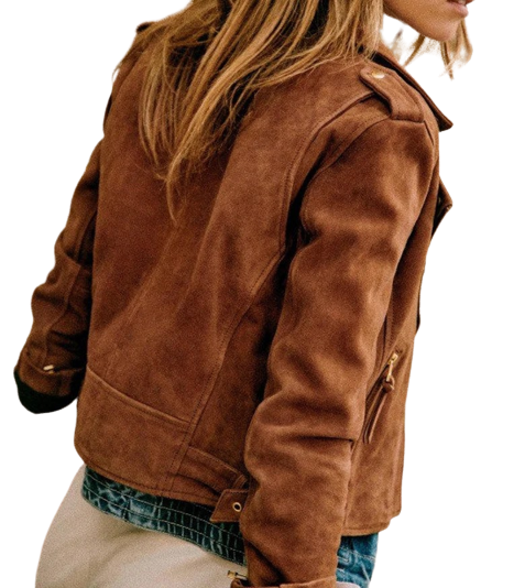 Womens Rylee Genuine Lambskin Biker Suede Leather Jacket