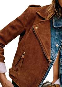 Womens Rylee Genuine Lambskin Biker Suede Leather Jacket