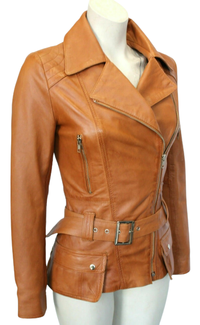 Womens Hannah Genuine Lambskin Distressed Leather Coat