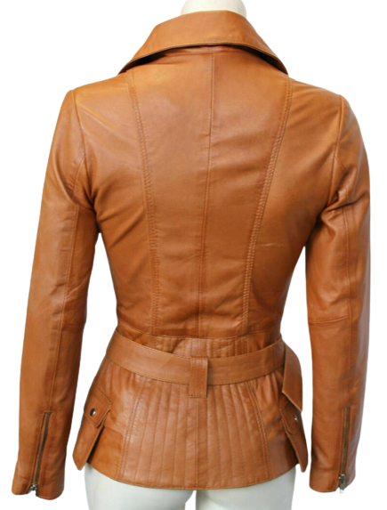 Womens Hannah Genuine Lambskin Distressed Leather Coat