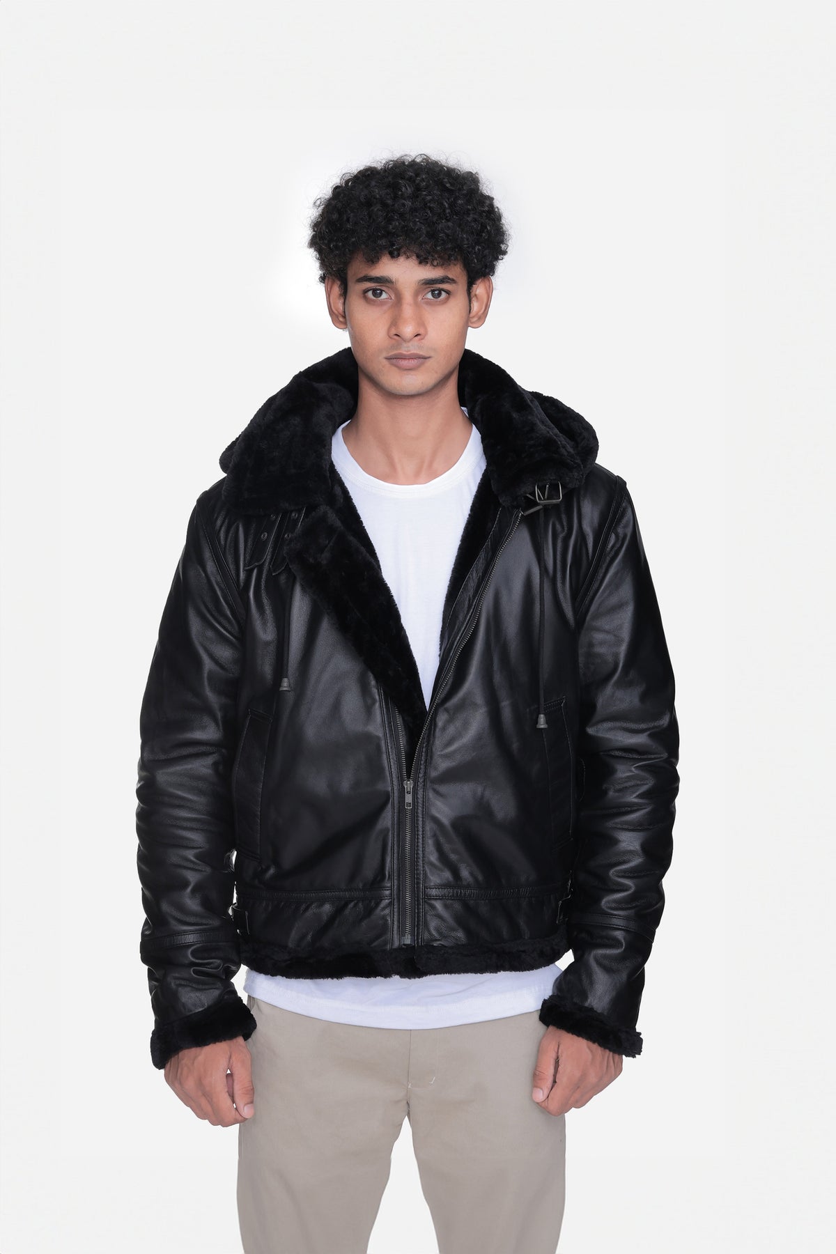 Buck Black B-3 Shearling Leather Bomber Jacket