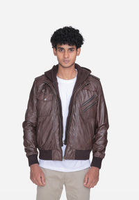 Zoghby Brown Hooded Leather Bomber Jacket