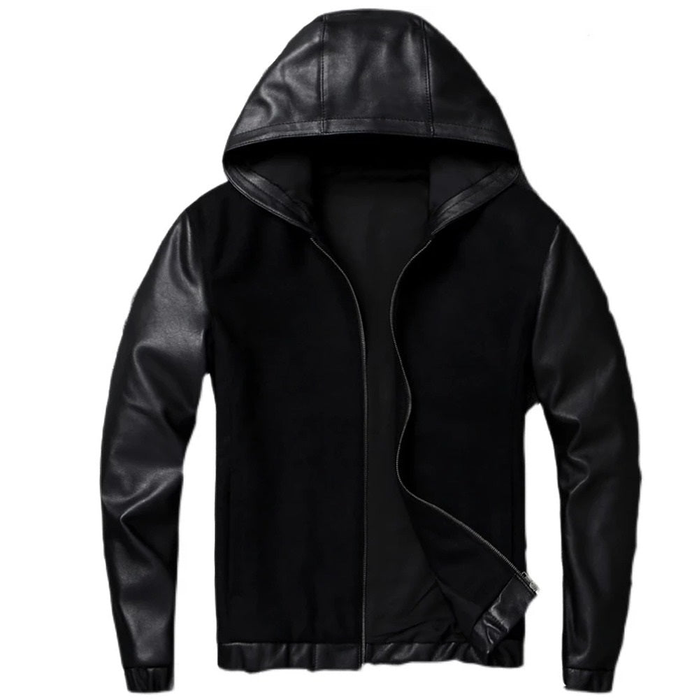 Mens Hayden Genuine Wool Leather Mix Hooded Bomber Jacket