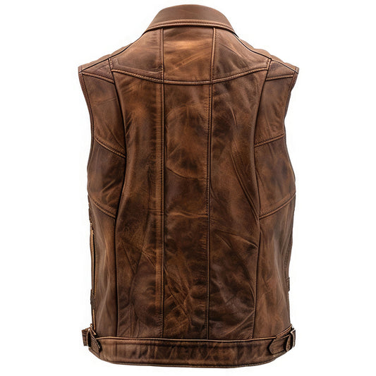 Men’s Outlaw Distressed Brown Genuine Lambskin Leather Vest Coat