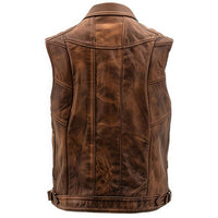 Men’s Outlaw Distressed Brown Genuine Lambskin Leather Vest Coat