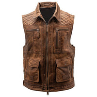 Men’s Outlaw Distressed Brown Genuine Lambskin Leather Vest Coat