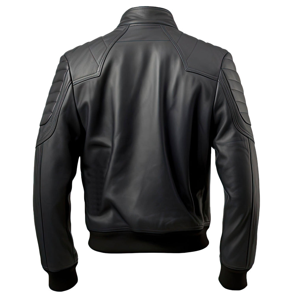Men's Ironclad Black Real Lambskin Rib Knit Slim-Fit Bomber Jacket