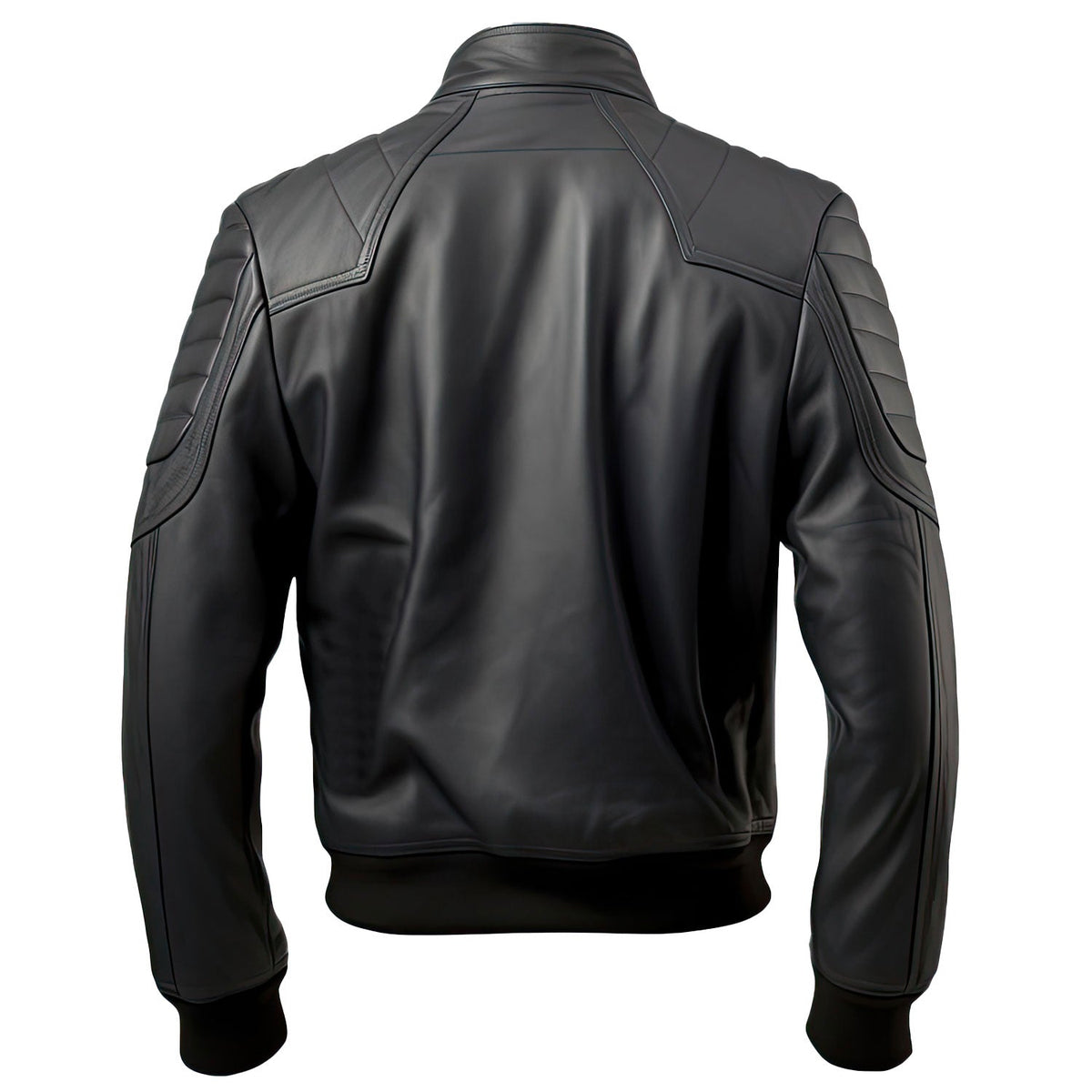 Men's Ironclad Black Real Lambskin Rib Knit Slim-Fit Bomber Jacket