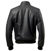 Men’s Ironclad Black Genuine Lambskin Rib Knit Slim-Fit Bomber Leather Jacket