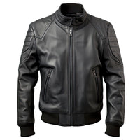Men’s Ironclad Black Genuine Lambskin Rib Knit Slim-Fit Bomber Leather Jacket