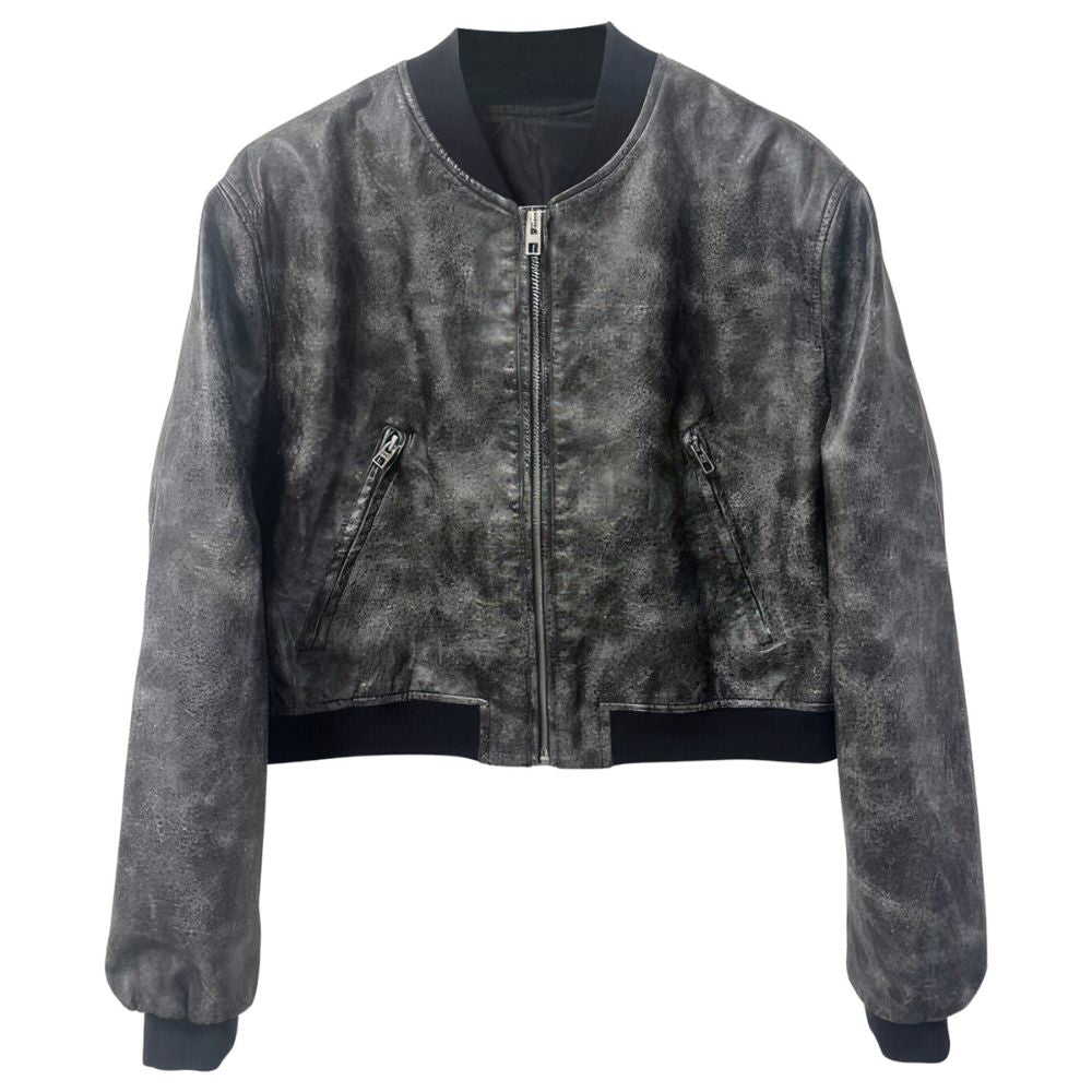 Women’s Adore Distressed Grey Bomber Genuine Sheepskin Leather Jacket