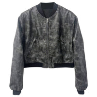 Women’s Adore Distressed Grey Bomber Genuine Sheepskin Leather Jacket