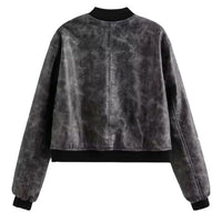 Women’s Adore Distressed Grey Bomber Genuine Sheepskin Leather Jacket