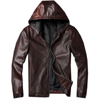 Mens Bowie Simple Genuine Lambskin Leather Hooded Bomber Jacket